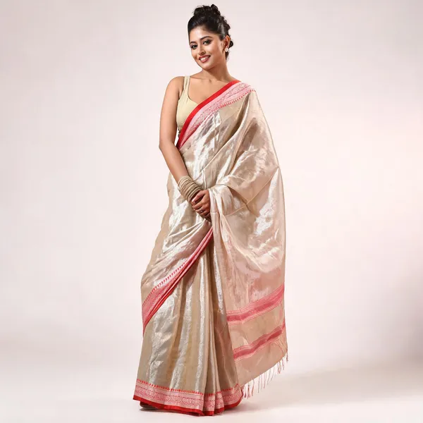 Golden_Cotton_Silk_Handloom_Striped_Saree_With_Blouse_Piece_For_Women