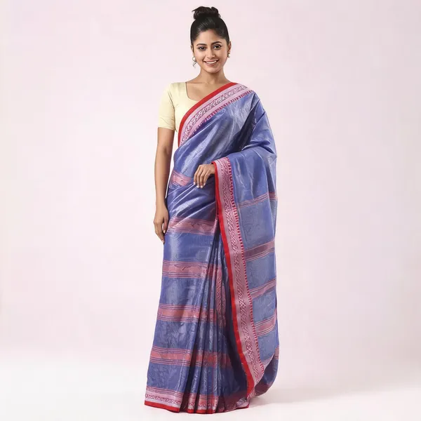 Purple_Cotton_Silk_Handloom_Striped_Saree_With_Blouse_Piece_For_Women