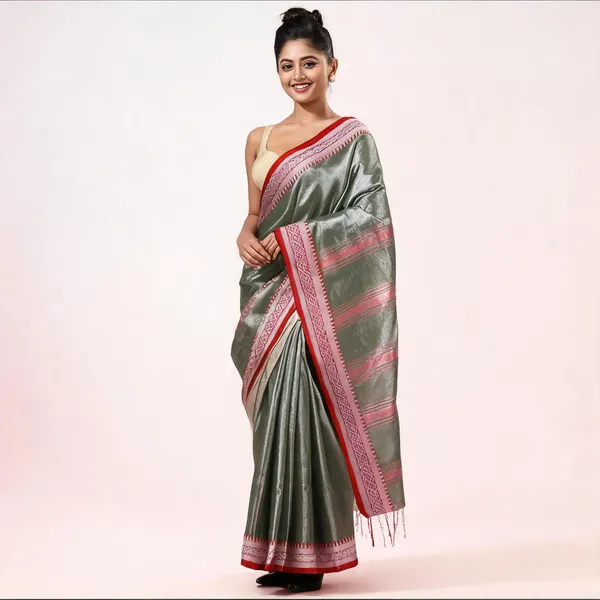 Grey_Cotton_Silk_Handloom_Striped_Saree_With_Blouse_Piece_For_Women