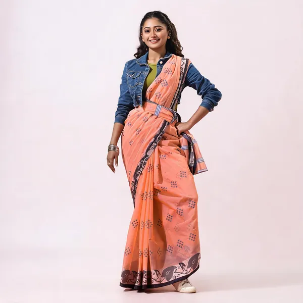 Peach_Cotton_Paisley_Tant_Handloom_Saree_For_Women