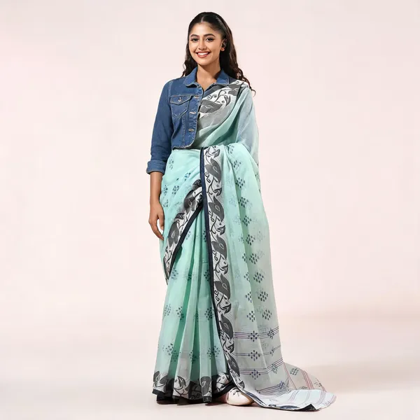 Green_Cotton_Tant_Handloom_Woven_Paisley_Saree_For_Women