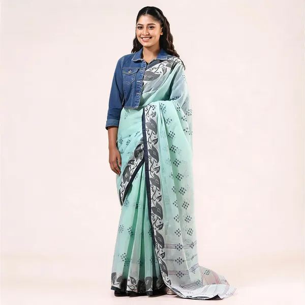 Green_Cotton_Tant_Handloom_Woven_Paisley_Saree_For_Women