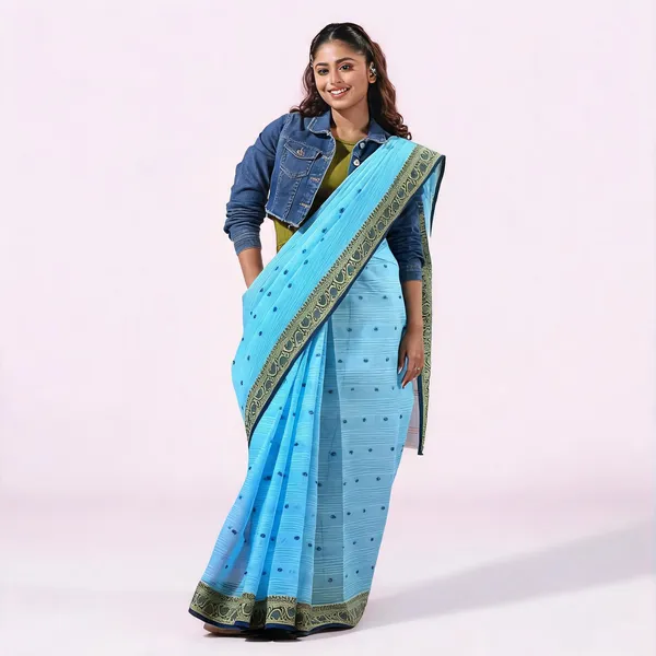 Blue_Cotton_Handloom_Tant_Floral_Saree_For_Women