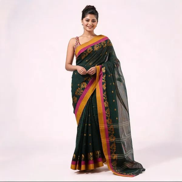 Green_Cotton_Tant_Handloom_Paisley_Saree_For_Women
