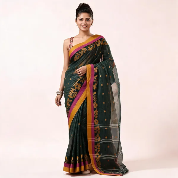 Green_Cotton_Tant_Handloom_Paisley_Saree_For_Women