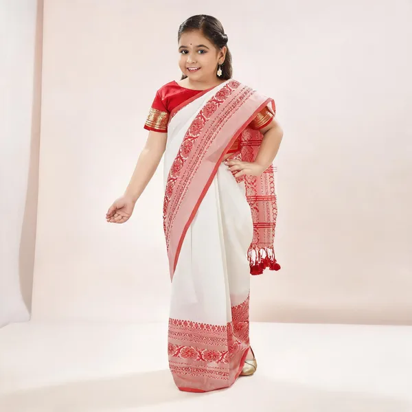 White_Cotton_Handloom_Solid_Begumpuri_Saree_For_Women