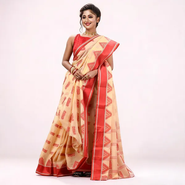 Off_White_Cotton_Handloom_Self_Design_Tant_Saree_For_Women