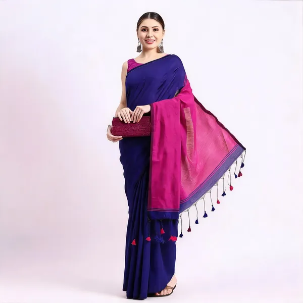 Blue_Pink_Cotton_Handloom_Temple_Style_Saree_With_Blouse_For_Women