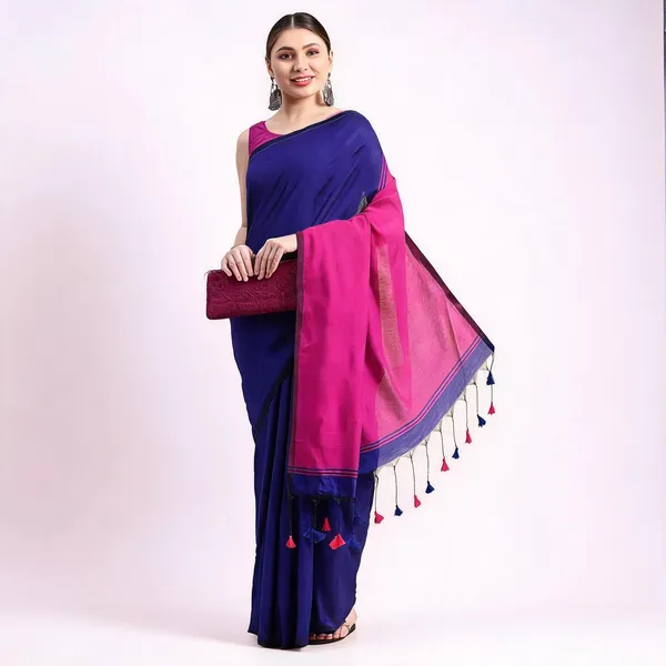 Blue_Pink_Cotton_Handloom_Temple_Style_Saree_With_Blouse_For_Women