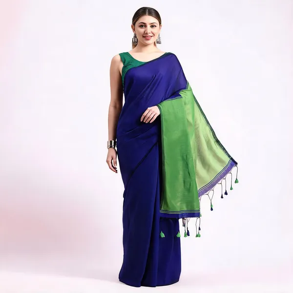 Blue_Green_Cotton_Handloom_Temple_Style_Saree_With_Blouse_For_Women