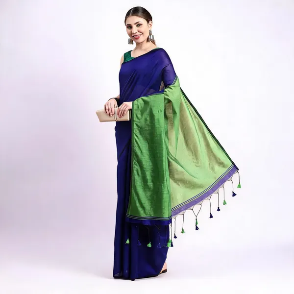 Blue_Green_Cotton_Handloom_Temple_Style_Saree_With_Blouse_For_Women