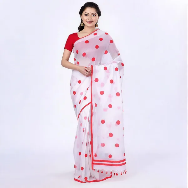 Red_White_Cotton_Malmal_Woven_Handloom_Saree_For_Women