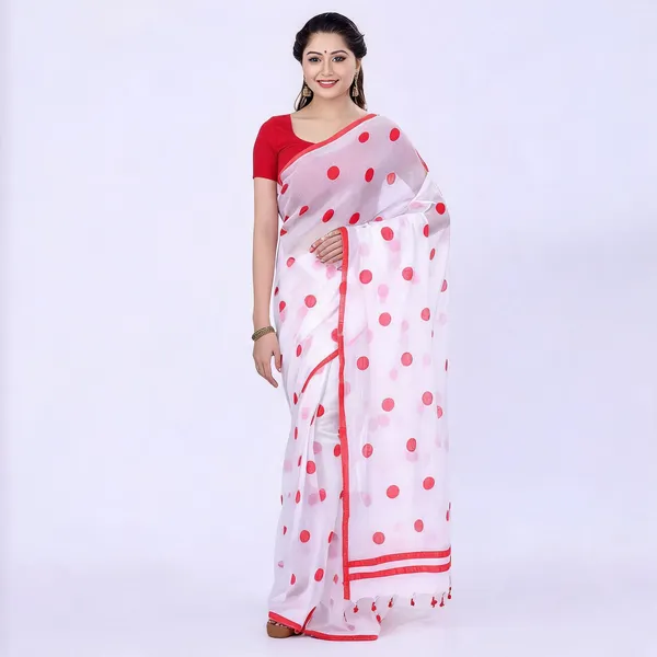 Red_White_Cotton_Malmal_Woven_Handloom_Saree_For_Women