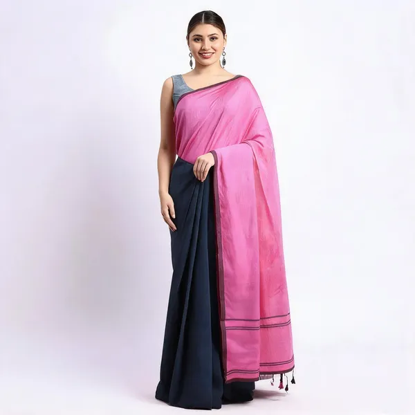 Black_Green_Cotton_Tant_Handloom_Woven_Saree_With_Blouse_Piece_For_Women