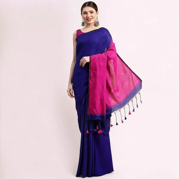 Blue_Pink_Cotton_Woven_Handloom_Saree_With_Blouse_For_Women