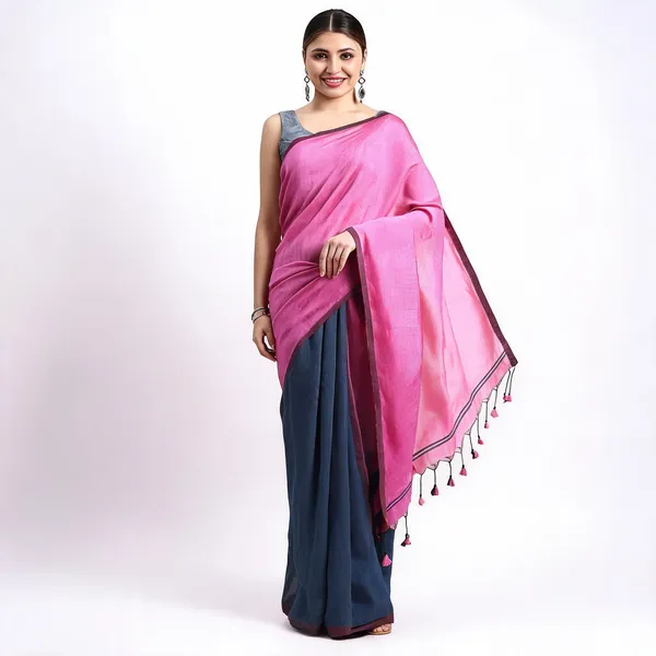Pink_Cotton_Handloom_Woven_Saree_With_Blouse_Piece_For_Women