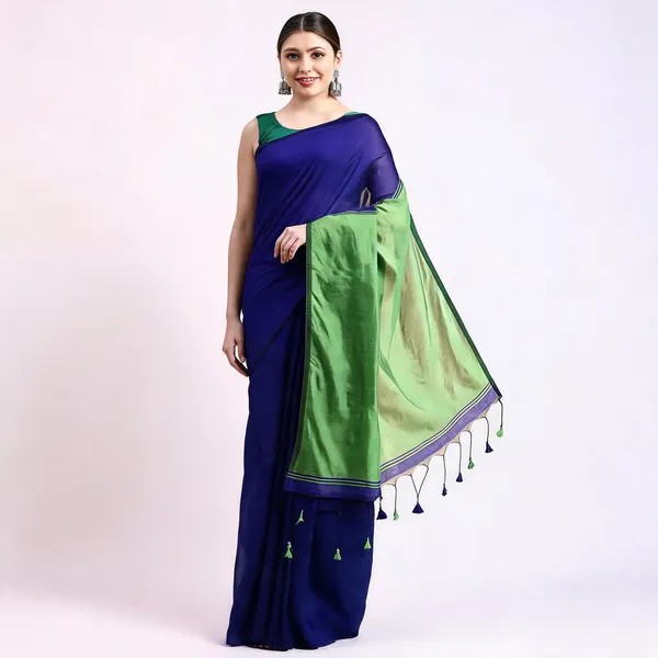 Blue_Green_Cotton_Woven_Handloom_Saree_With_Blouse_For_Women