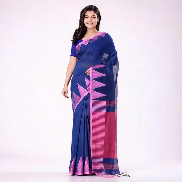 Blue_Pink_Cotton_Woven_Handloom_Saree_With_Blouse_For_Women