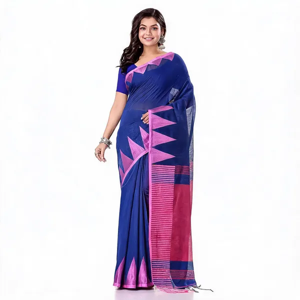 Blue_Pink_Cotton_Woven_Handloom_Saree_With_Blouse_For_Women