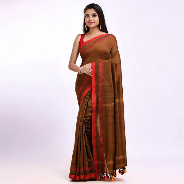 Brown_Cotton_Handloom_Self_Design_Saree_With_Blouse_Piece_For_Women