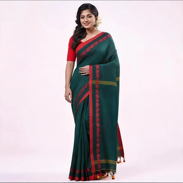 Dark_Green_Cotton_Handloom_Woven_Saree_For_Women