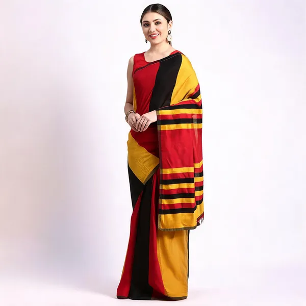 Black_Yellow_Red_Cotton_Woven_Handloom_Saree_With_Blouse_For_Women
