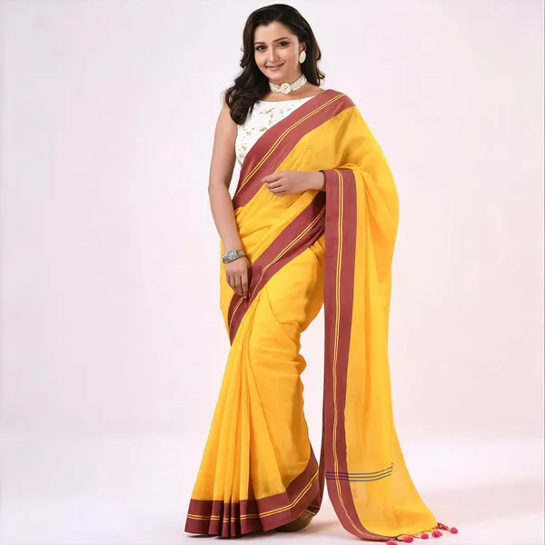 Haldi_Yellow_Cotton_Handloom_Printed_Saree_With_Blouse_Piece_For_Women