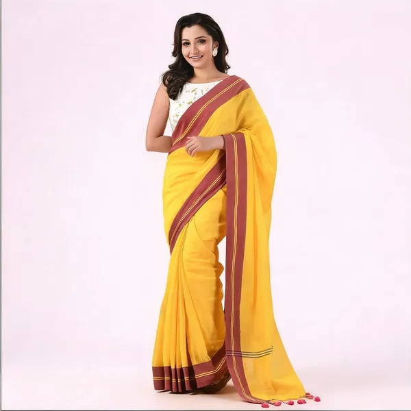 Haldi_Yellow_Cotton_Handloom_Printed_Saree_With_Blouse_Piece_For_Women