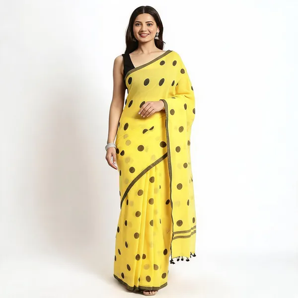 Yellow_Black_Cotton_Malmal_Woven_Handloom_Saree_For_Women