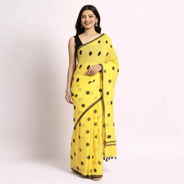 Yellow_Black_Cotton_Malmal_Woven_Handloom_Saree_For_Women