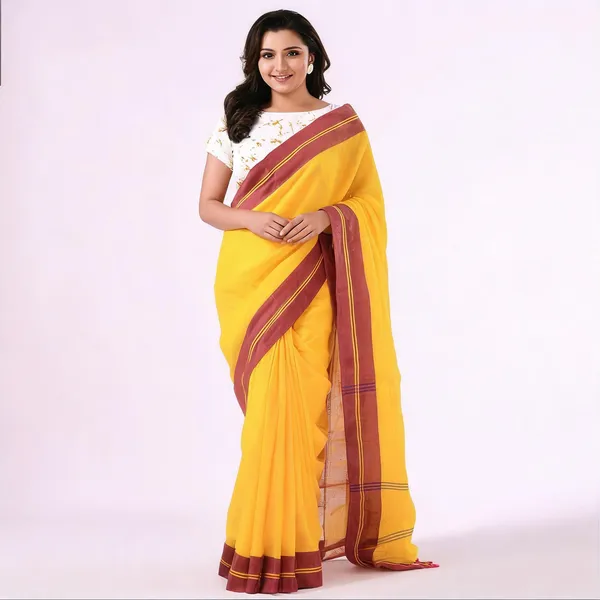 Haldi_Yellow_Cotton_Handloom_Floral_Printed_Saree_With_Blouse_Piece_For_Women
