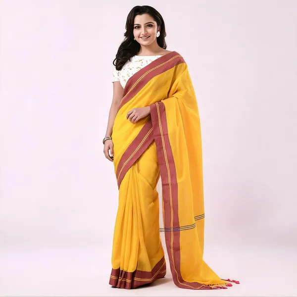 Haldi_Yellow_Cotton_Handloom_Floral_Printed_Saree_With_Blouse_Piece_For_Women