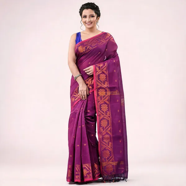 Pink_Cotton_Handloom_Self_Design_Saree_With_Blouse_Piece_For_Women