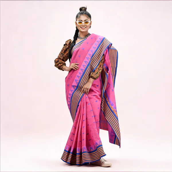 Pink_Cotton_Handloom_Self_Design_Tant_Saree_For_Women