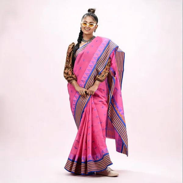 Pink_Cotton_Handloom_Self_Design_Tant_Saree_For_Women