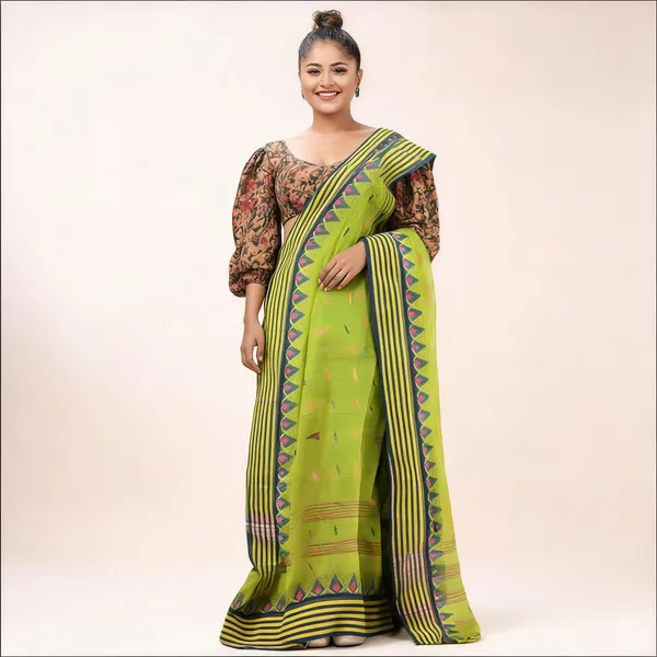 Green_Cotton_Tant_Handloom_Self_Design_Saree_For_Women