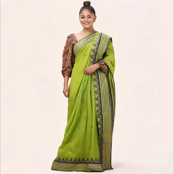 Green_Cotton_Tant_Handloom_Self_Design_Saree_For_Women