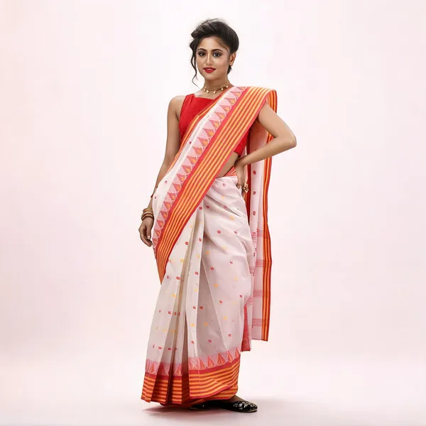 White_Cotton_Handloom_Self_Design_Tant_Saree_For_Women