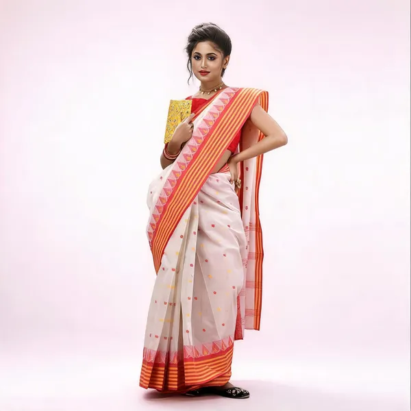 White_Cotton_Handloom_Self_Design_Tant_Saree_For_Women