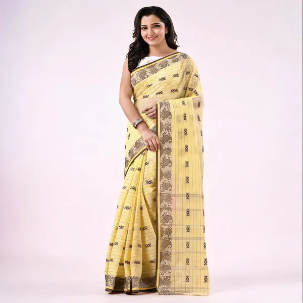 Yellow_Cotton_Handloom_Bengal_Tant_Saree_For_Women