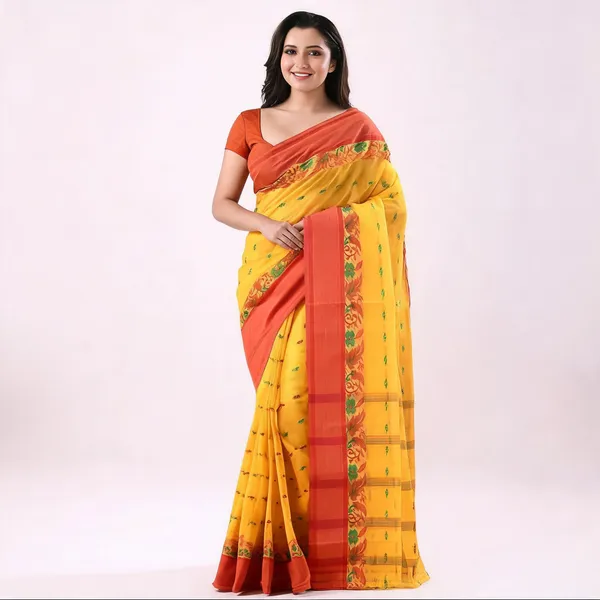 Yellow_Cotton_Handloom_Classic_Bengal_Tant_Saree_For_Women