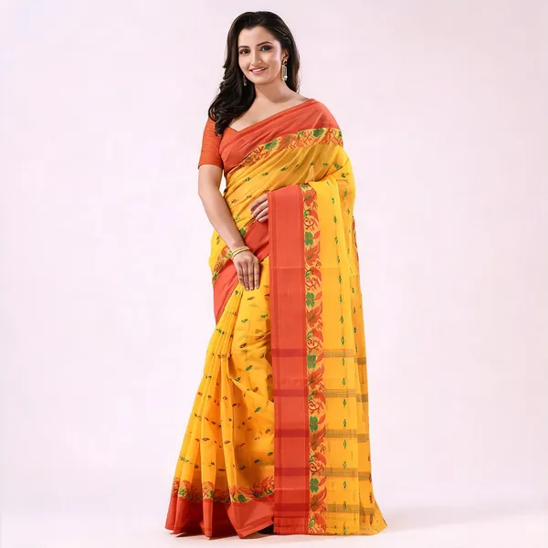 Yellow_Cotton_Handloom_Classic_Bengal_Tant_Saree_For_Women