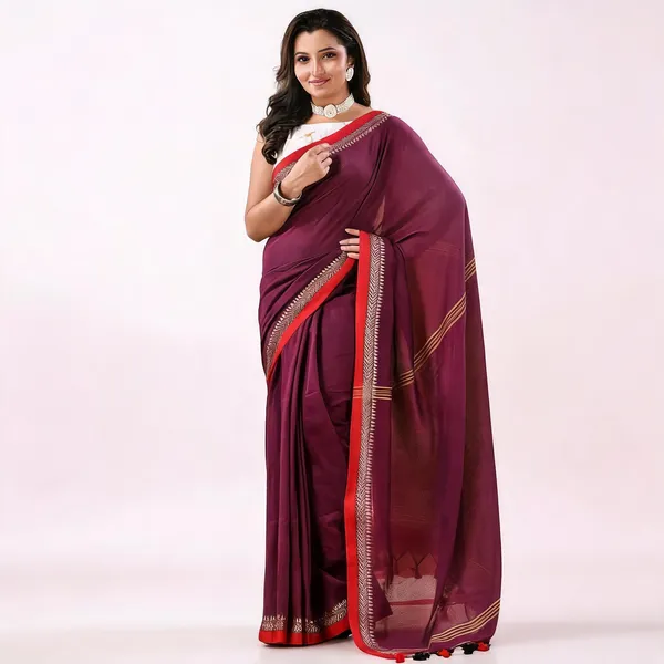 Wine_Cotton_Handloom_Classic_Bengal_Tant_Saree_For_Women