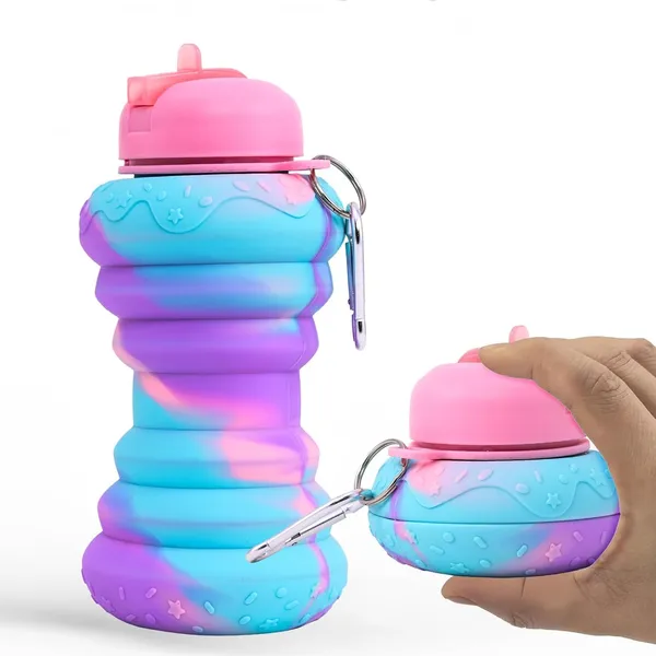 Multicolor_Food_Grade_Silicone_Collapsible_Donut_Water_Bottle_With_Flip_Cap