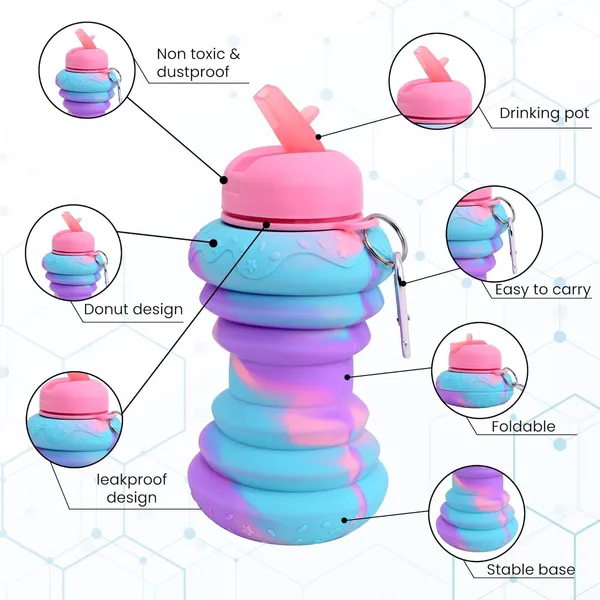 Multicolor_Food_Grade_Silicone_Collapsible_Donut_Water_Bottle_With_Flip_Cap