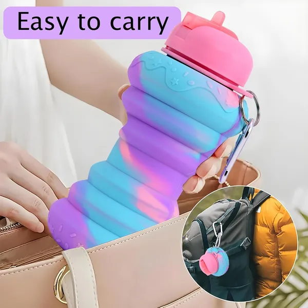 Multicolor_Food_Grade_Silicone_Collapsible_Donut_Water_Bottle_With_Flip_Cap
