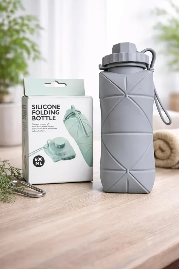 Steel_Grey_Food_Grade_Silicone_Collapsible_Foldable_Water_Bottle_600Ml