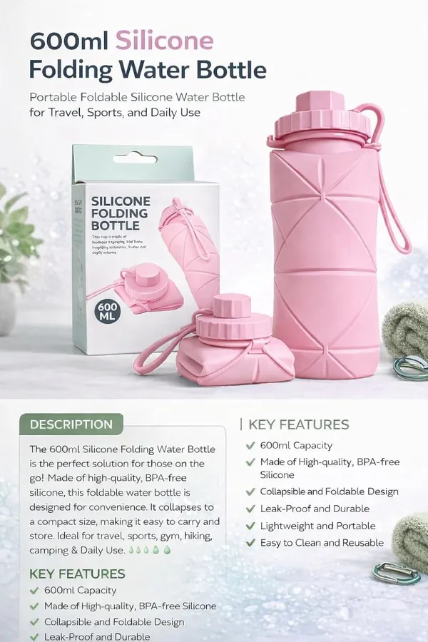 Pink_Food_Grade_Silicone_Collapsible_Foldable_Water_Bottle_600Ml
