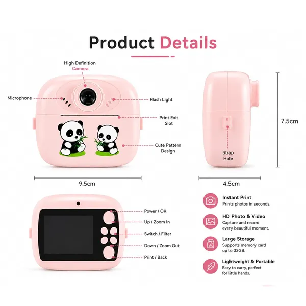 Pink_Instant_Print_Camera_For_Kids_1080P_Hd_With_Built-In_Printer