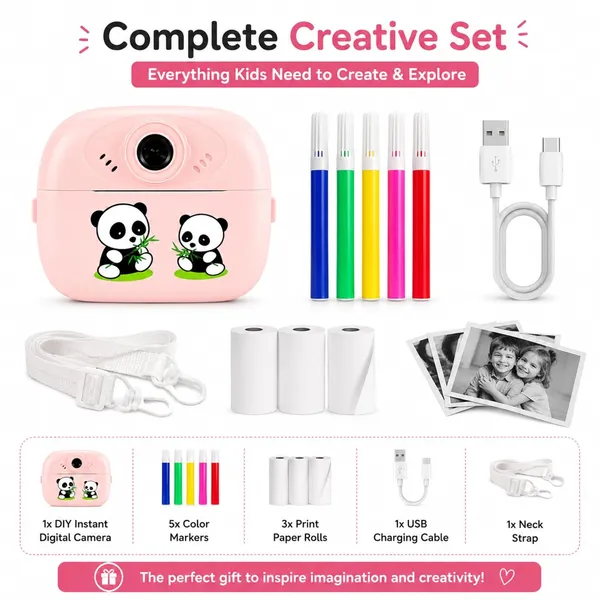 Pink_Instant_Print_Camera_For_Kids_1080P_Hd_With_Built-In_Printer